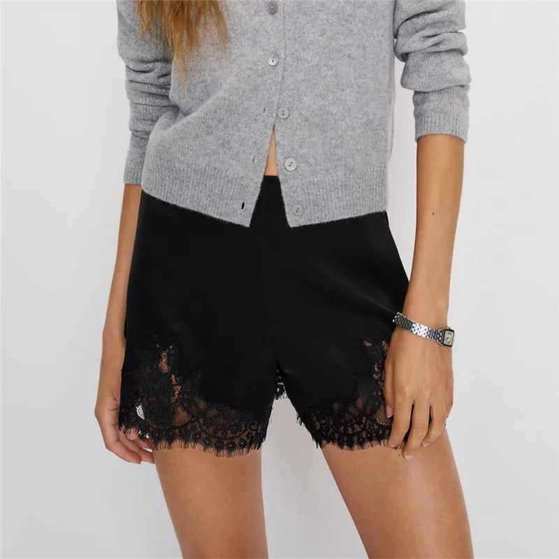 VacationGrabs Women Satin Silk Lace Trim Shorts Silky Low Rise Boxer Shorts Y2k Teen Girls Cute Y2K Coquette Lounge Slip Bottoms