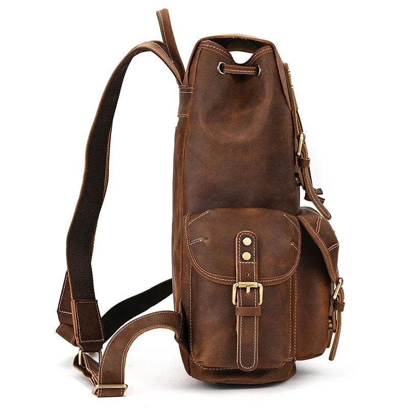 Leather Backpack Vintage Top Grade Travel Men Male Day Pack Bag - VacationGrabs