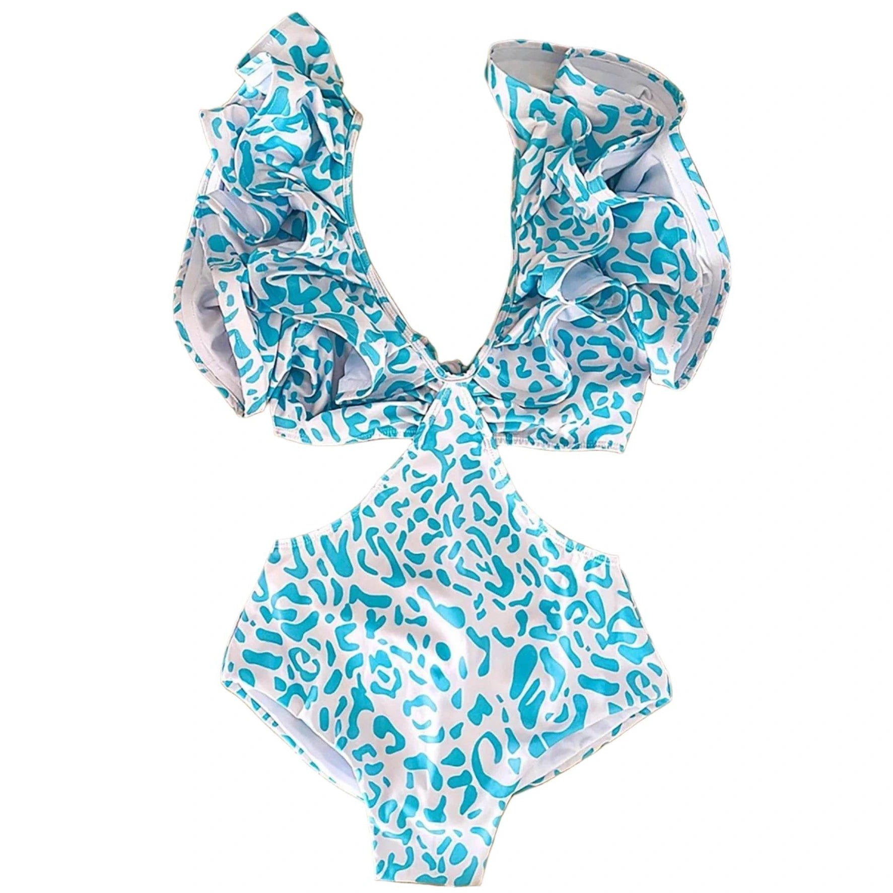 Ruffle Print Floral One Piece Slimming Swimwear - VacationGrabs