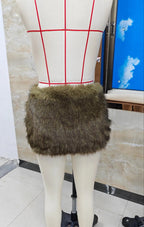 VacationGrabs Summer Fur Mini Skirt Elegant Lady Ruched Low Rise Bodycon Skirt Y2K Vintage Plush Pencil Skirt Chic Women Party Club