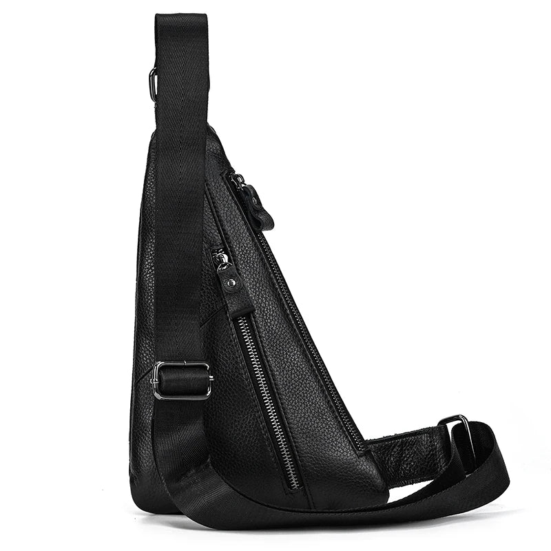 Men's Top Grade Cowhide Leather Crossbody Chest Bag Multi-Functional Shoulder Leisure Sports Casual Bag