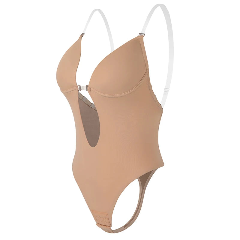 Backless Deep-V Shapewear Corset Bodysuit, Thong Back