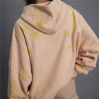 VacationGrabs American Casual Oversized Star Patch Hoodie Women Vintage Loose Drop Shoulder Kangaroo Pocket Everyday Street Sweatshirt
