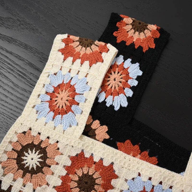 Granny Square Boho Crochet Knit Crop Top - VacationGrabs