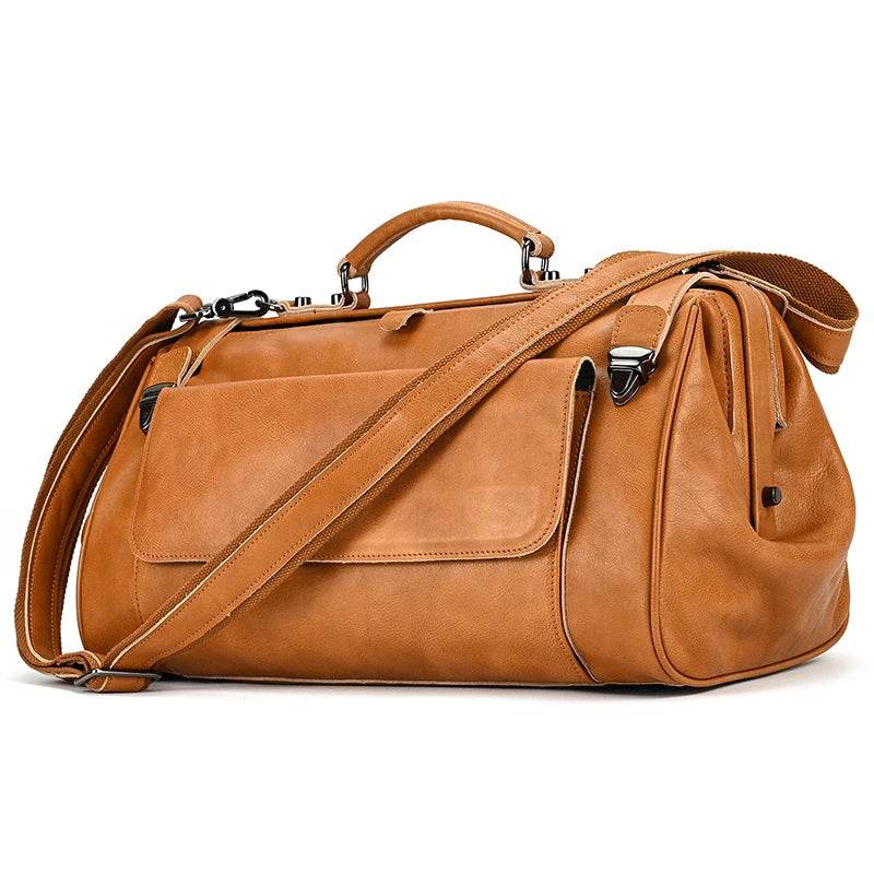 Top Grade Black Coffee Genuine Leather Travel Bag Anti-Theft Design - VacationGrabs