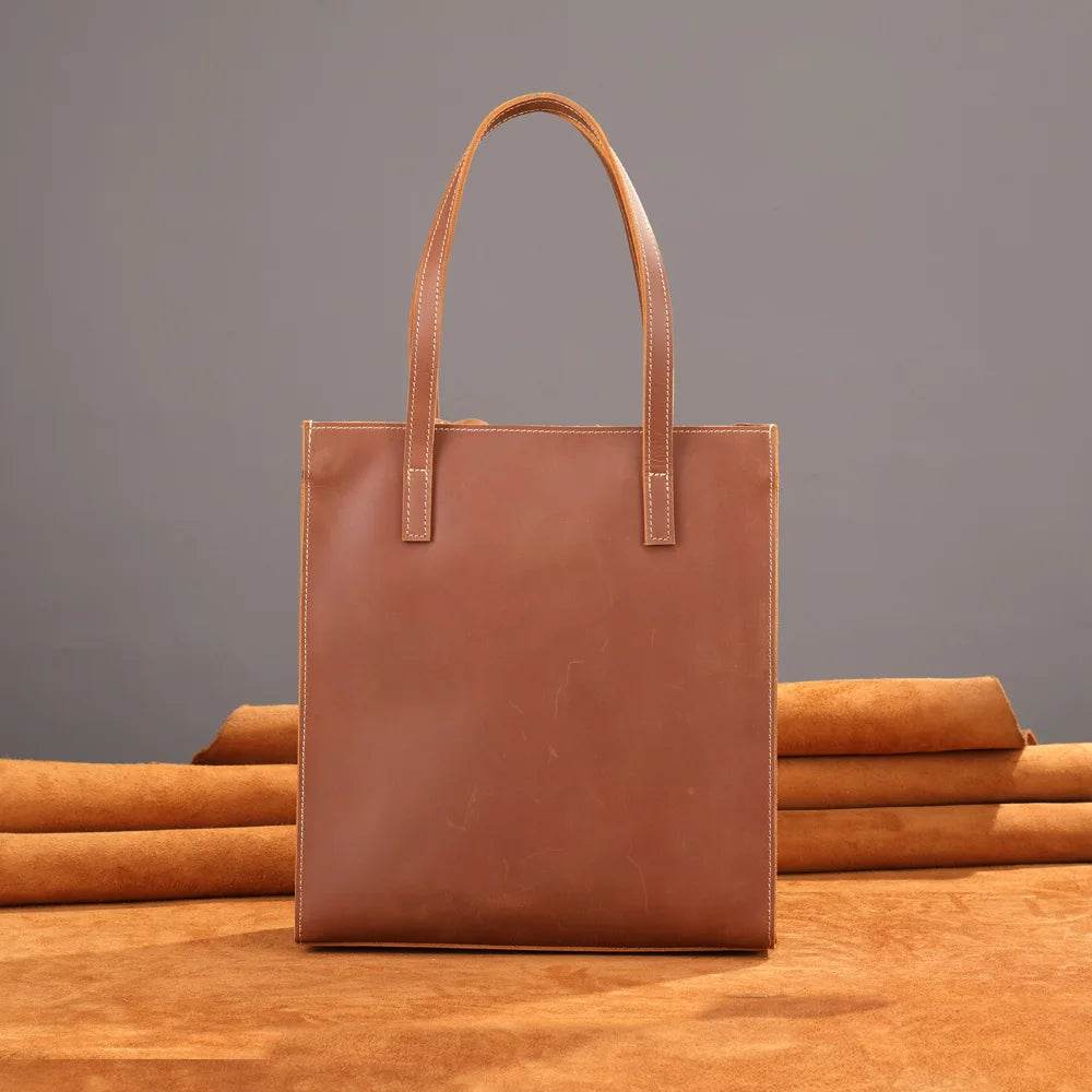 Large Designer Leather Briefcase Totes Cowhide Handbag - VacationGrabs