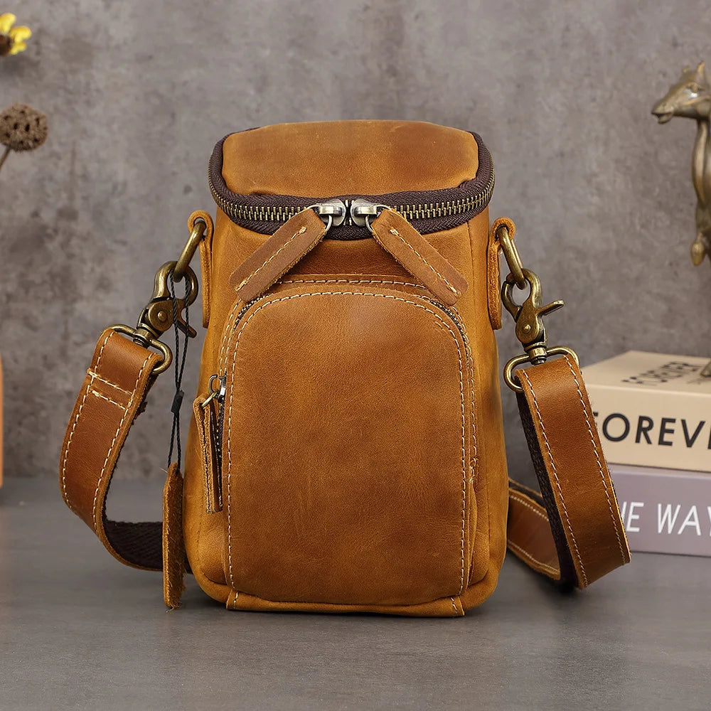 Vintage Leather Crossbody Sling Bag for Men with Belt Loop