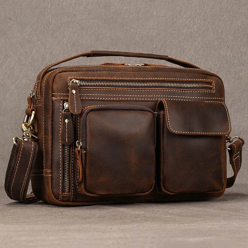 Genuine Leather Shoulder Bag – Retro Men's Crossbody with Handle - VacationGrabs