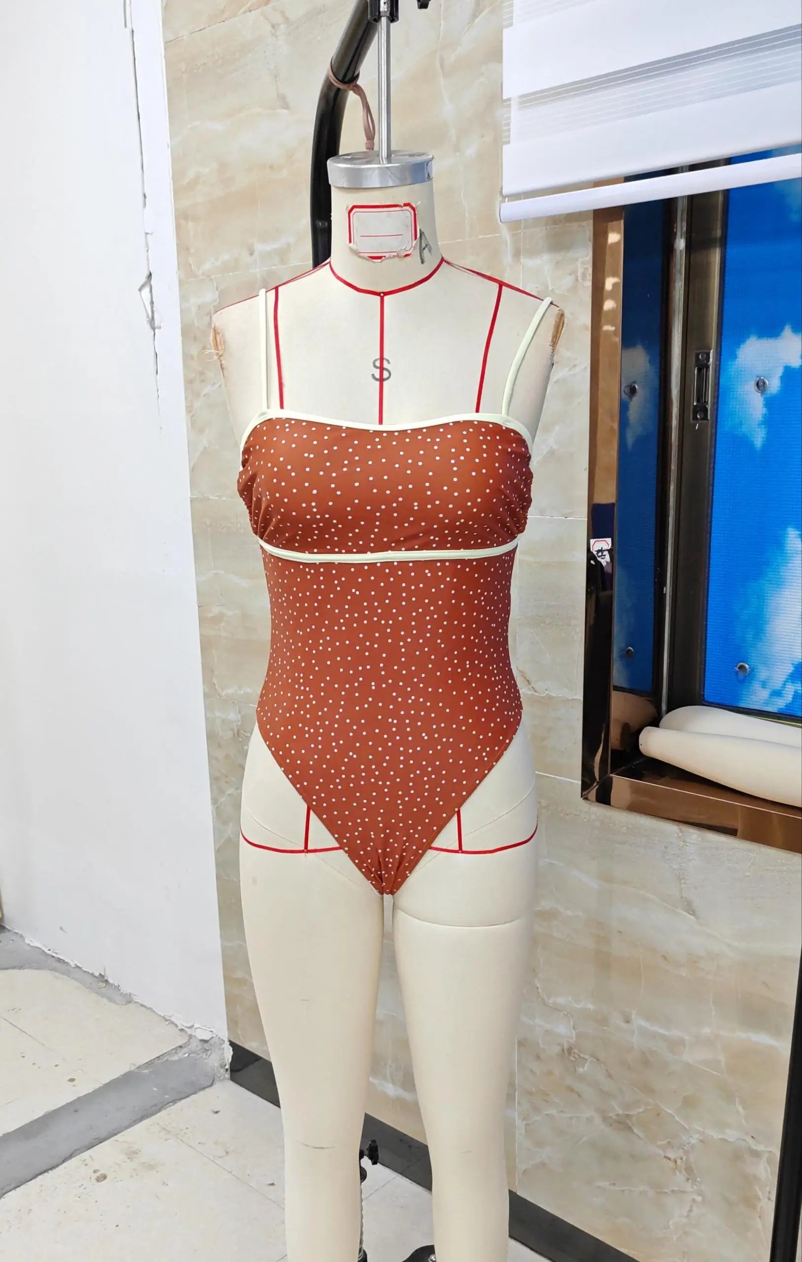 VacationGrabs Women's Monokini Swimsuit Summer Sleeveless Spaghetti Strap Dots Print Bathing Suit Beach Holiday Swimwear