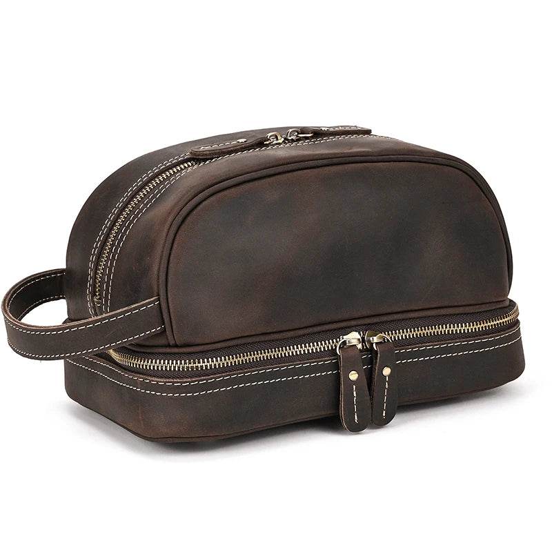 Crazy Horse Genuine Leather Small Travel Toiletry Bag - VacationGrabs
