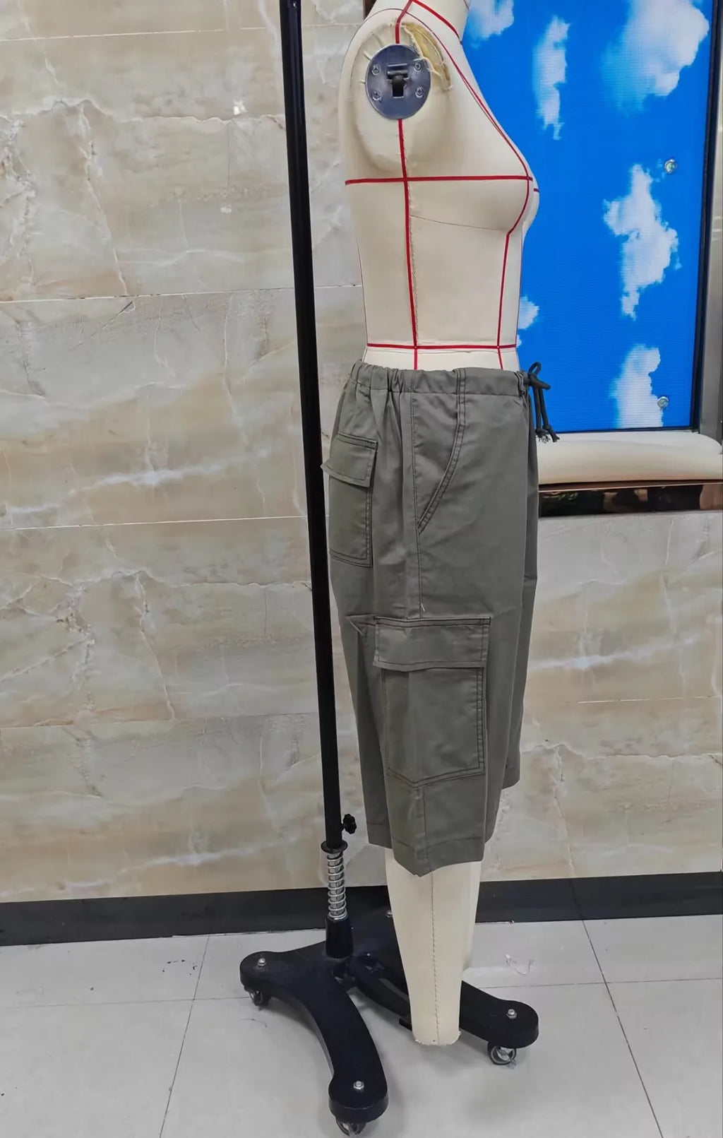 VacationGrabs Elastic Drawstring Cargo Bermuda Shorts Women Multi Pocket Loose Wide Leg Knee Length Baggy Capri Culottes Y2KStreetwear