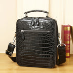Men's Genuine Leather Alligator-Pattern Shoulder Satchel – Vintage Bag with Tablet Pocket