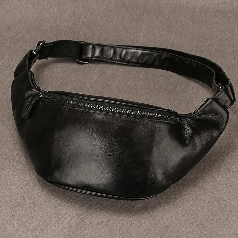 Men's Chest Bag Genuine Leather Real Soft Cowskin Sport Waist Pack 100% Natural Cowskin Belt Waist Belt Pouch For Male Small Bag
