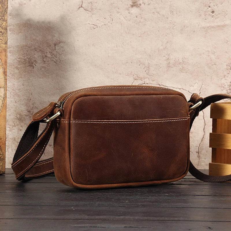 Crazy Horse Leather Messenger Bag Crossbody Shoulder Bag for Men - VacationGrabs