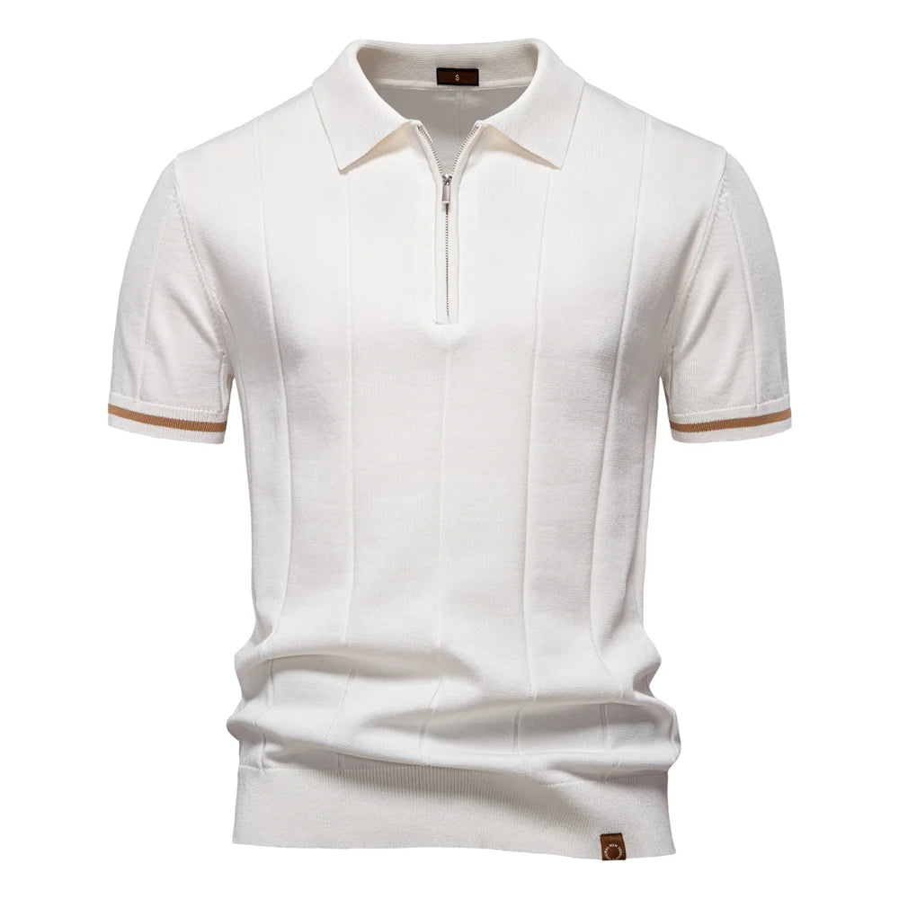 Men's Sport Zip Polo Shirt – Solid Color, Short Sleeve