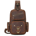 Men's Vintage Crazy Horse Leather Sling Chest Bag