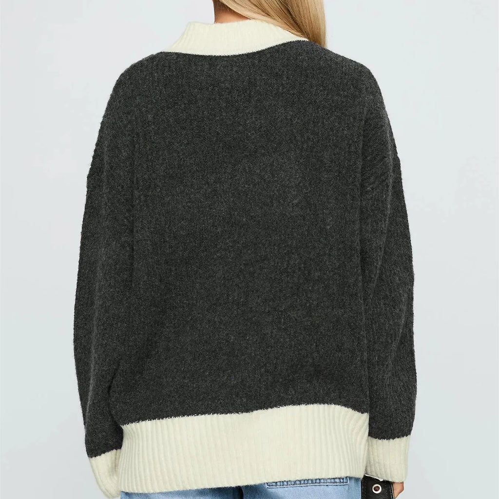 VacationGrabs Casual Autumn Winter Women Sweater Korean Fashion Color Patchwork Solid O-Neck Loose Long Sleeve Pullovers Knitted Tops