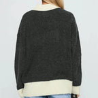VacationGrabs Casual Autumn Winter Women Sweater Korean Fashion Color Patchwork Solid O-Neck Loose Long Sleeve Pullovers Knitted Tops