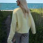 VacationGrabs Solid Knit Pullover Women Loose Drop Shoulder Long Sleeve Crew Neck Short Sweater Minimalist Winter Fall Casual Knitwear