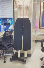 VacationGrabs Ladies Raw Edge Bermuda Sweat Pants Elastic Drawstring Waist Loose Wide Leg Casual Knee Length Capri Jogger Trousers