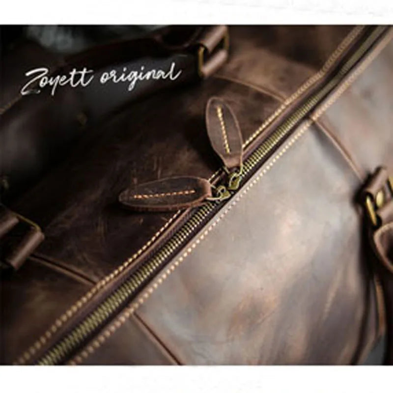 Men's Vintage Leather Duffle Bag with Shoe Compartment