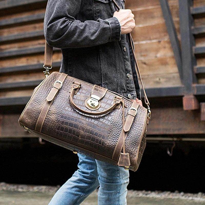 Leather Weekender Bag For Men Vintage Leather - VacationGrabs