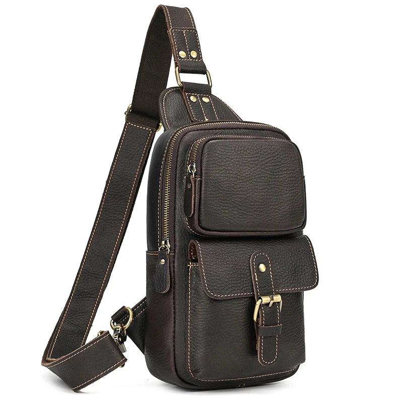 Crazy Horse Leather Men Chest Bag Casual Top Layer Cowhide New Pattern Men's Crossbody Bag Single Shoulder Bagpack Male Designer