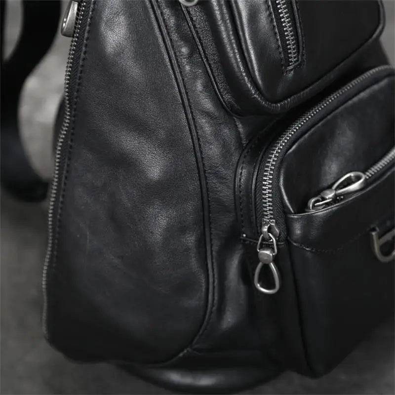 Genuine Leather Men Chest Bag Single Shoulder Sports Riding Bag - VacationGrabs
