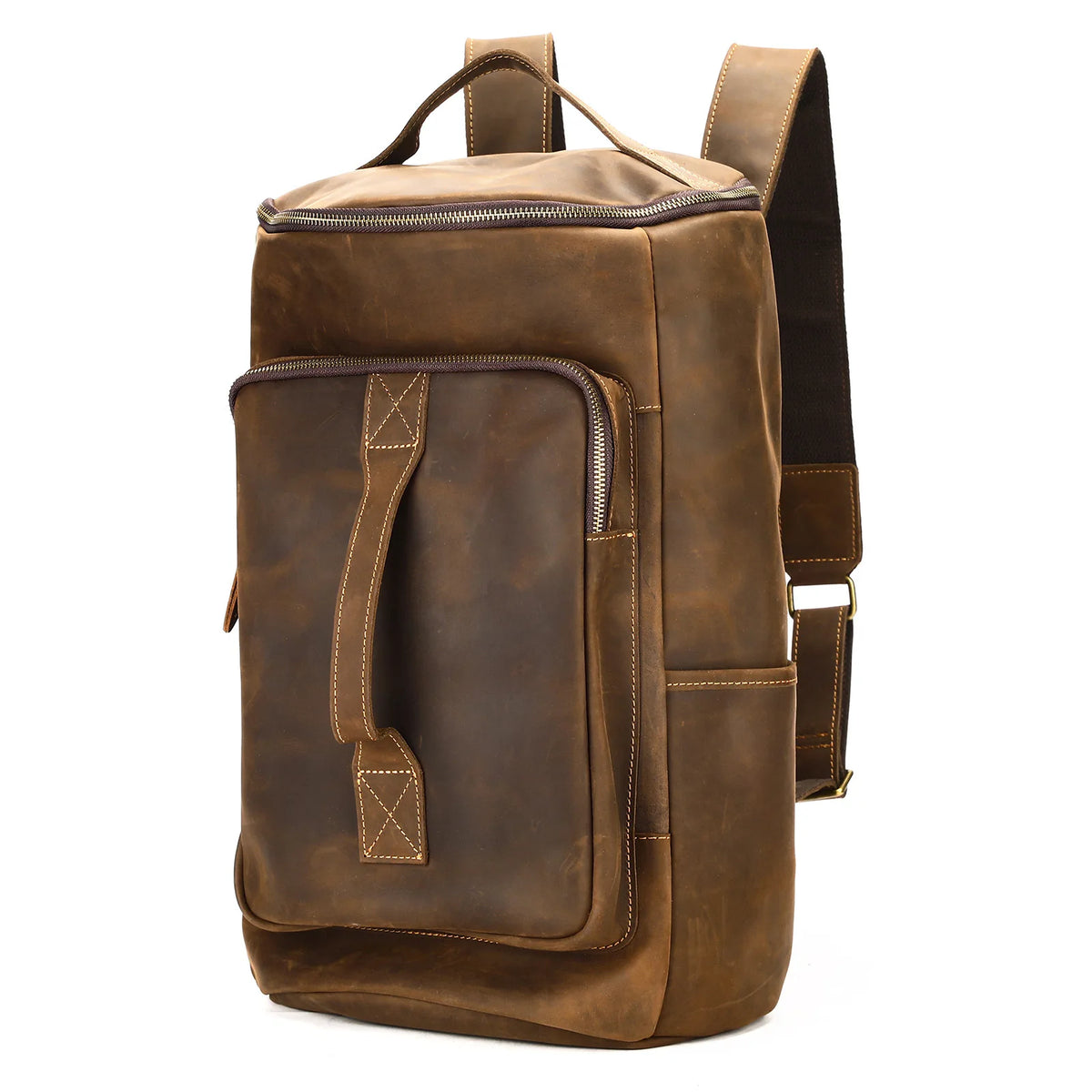 Frenzy Horsehide Men's Double-Shoulder Backpack, Cowhide Outdoor Travel Backpack, Men's Genuine Leather Double-Shoulder Bag