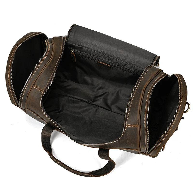 Genuine Leather Men’s Travel Bag Cowhide Shoulder Hand Luggage - VacationGrabs