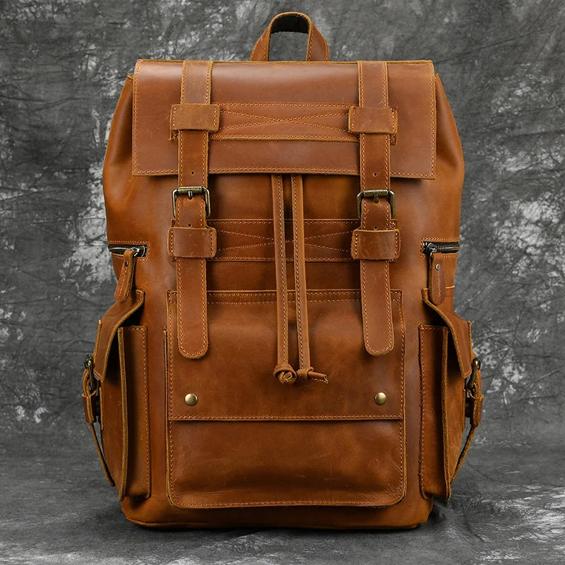 Top Layer Leather Business Backpack for Men 15.6"