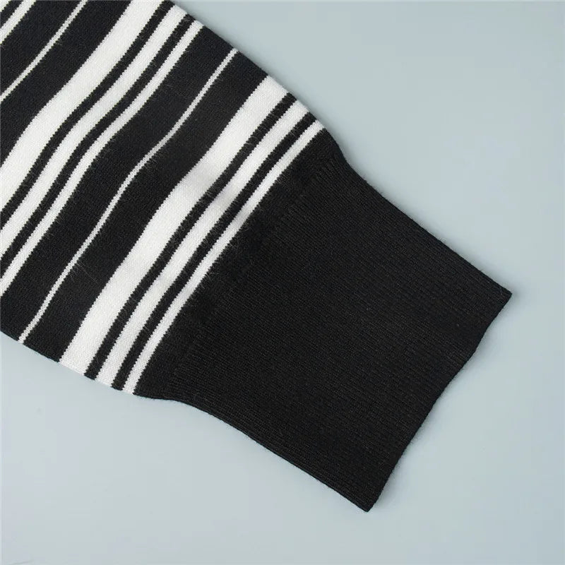 VacationGrabs Striped Sweater Women Long Sleeve Button Front Pullover Casual Crew Neck Tops Pullover Sweatshirt Fall Winter Outwear
