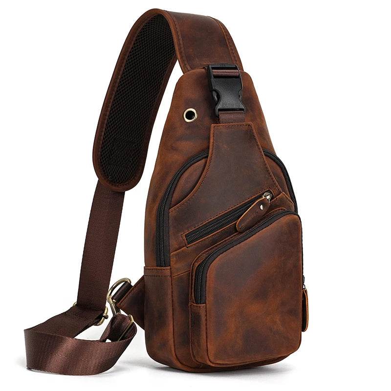 Large Capacity Leather Chest Bag Crossbody Sling Bag for Men - VacationGrabs