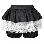 VacationGrabs Lolita Sweet Lace Layered Bloomers Women Elastic High Waist Ruffle Fake Two Piece Skort Lace Hem Casual Cute Short Pants