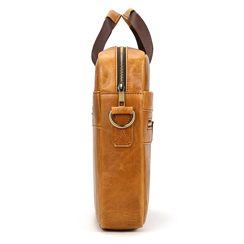 Men's Leather Briefcase 15.6" Laptop Bag Top Layer Leather