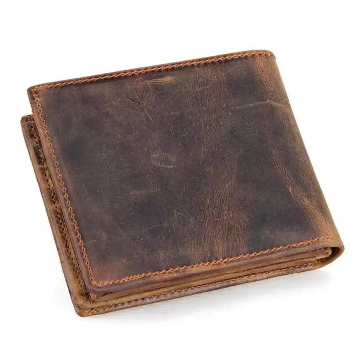 Retro Short Wallet for Men, Genuine Leather Coins & Cards Pocket - VacationGrabs