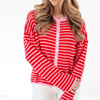 VacationGrabs Casual Color Block Striped Knit Sweater Open Front Cardigan Round Neck Loose Oversized Long Sleeve Cropped Knitwear