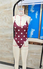 VacationGrabs Women's Summer Swimsuit Y2K Dots Print Sleeveless Adjustable Spaghetti Strap Bodysuit Bathing Suit Beachwear