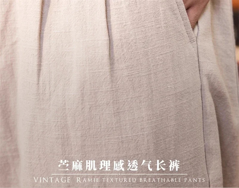 Red Tornado Old Money Aesthetic Linen Pants Men's Casual Pleated Trousers Loose Fit