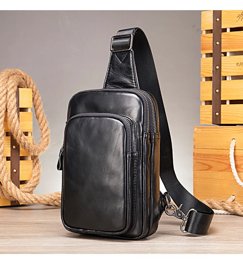 Mens Chest Bag 100% Genuine Leather Crossbody Pack