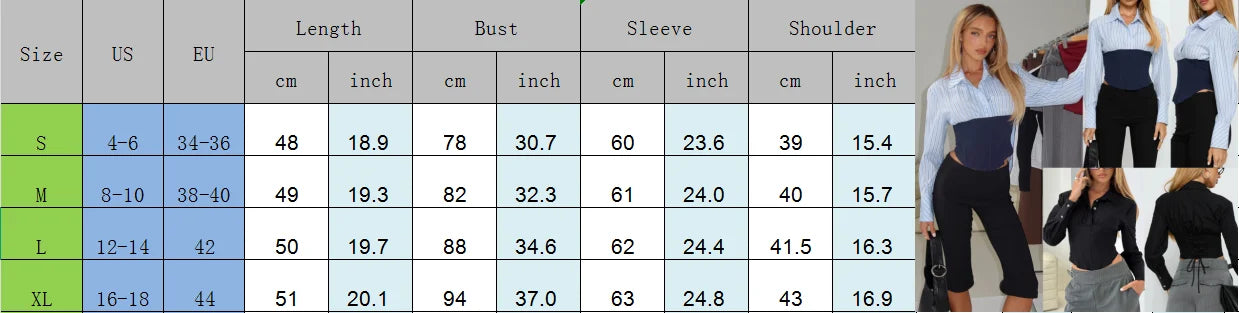 VacationGrabs Striped Long Sleeve Corset Shirt Womens Button Up Fall Stylish Layering Tie Back Crop Shirts Blouse Fashion Streetwear