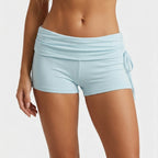 VacationGrabs Women Fold Over Waist Biker Shorts Side Drawstring Ruched High Waist Skinny Booty Shorts Casual Y2K Workout Bottoms