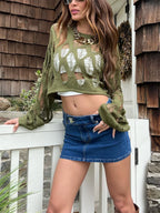 VacationGrabs Women Knit Hollow Out Sweater Long Sleeve Crew Neck Ribbed Solid Pullover Crop Top Winter Fall Y2K Vintage Streetwear