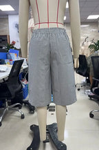 VacationGrabs Vintage Plaid Check Bermuda Shorts Elastic Waist Loose Knee Length Trousers For Women Casual Summer Streetwear DailyWear