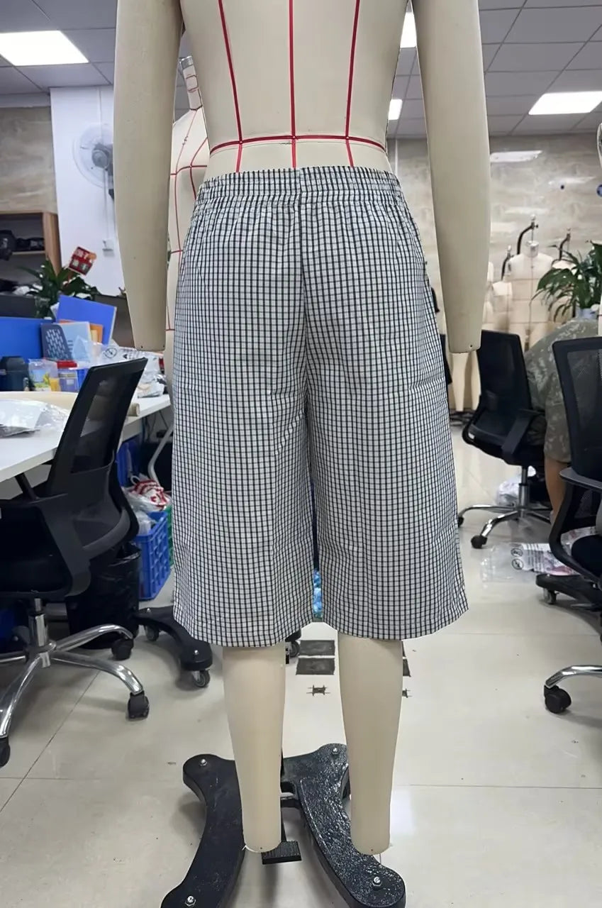 VacationGrabs Vintage Plaid Check Bermuda Shorts Elastic Waist Loose Knee Length Trousers For Women Casual Summer Streetwear DailyWear