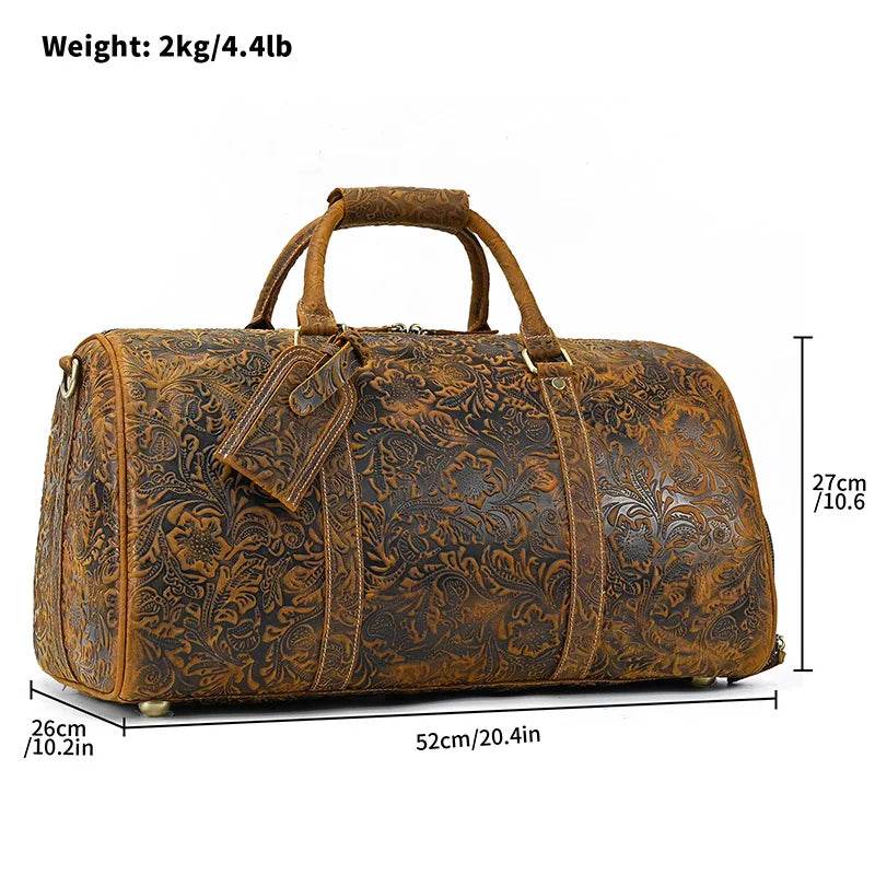 Vintage Leather Travel Duffle Bag With Shoe Pocket Weekend Bag - VacationGrabs
