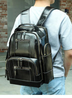 Sac à dos de voyage en cuir véritable pour homme avec compartiment ordinateur - Sac de créateur
