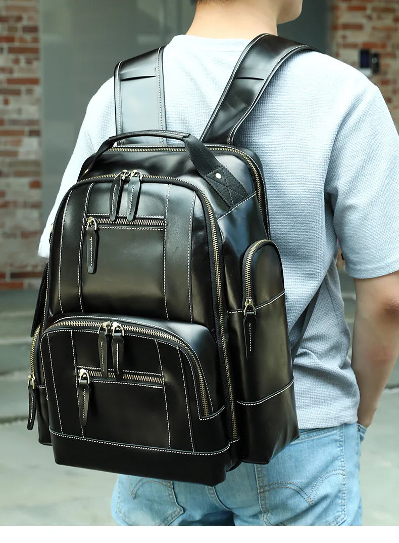 Sac à dos de voyage en cuir véritable pour homme avec compartiment ordinateur - Sac de créateur
