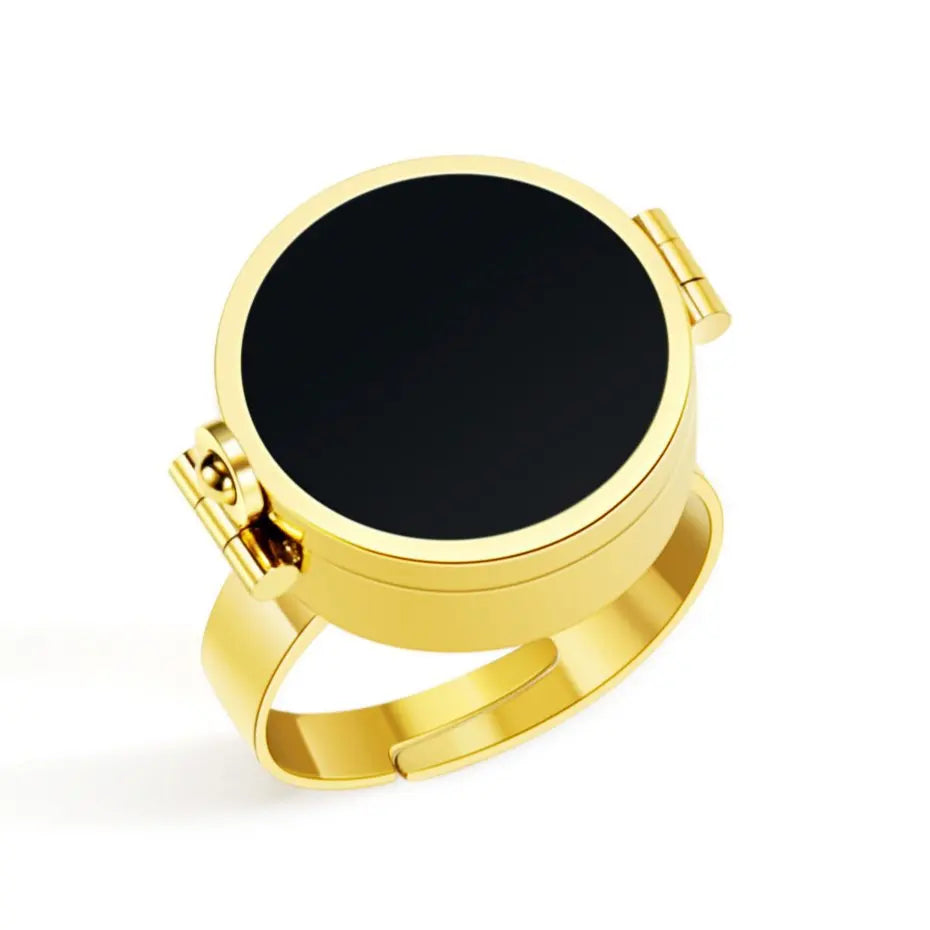 Unique Hidden Lipstick Stainless Steel Open Ring for Women 18K Waterproof Lip Balm Holder Ring Party Daily Jewelry Creative Gift