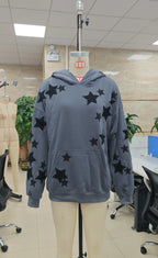 VacationGrabs American Casual Oversized Star Patch Hoodie Women Vintage Loose Drop Shoulder Kangaroo Pocket Everyday Street Sweatshirt